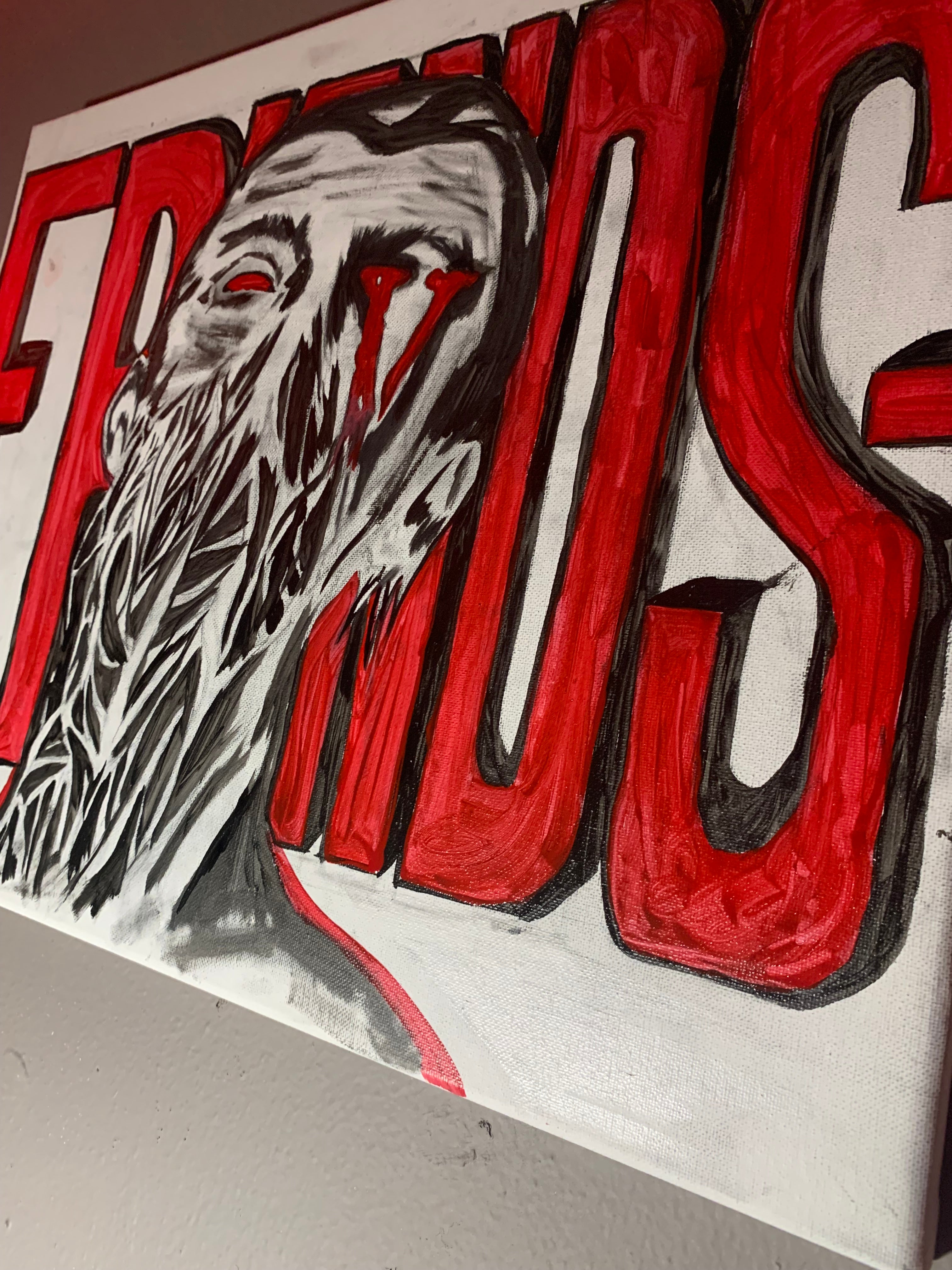 Original 1 of 1 “Melting Face V-Lone FRIENDS-” Acrylic Painting by ArtbyCJW